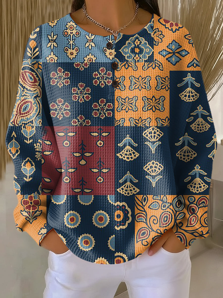 Anika | Pull à Imprimé Floral et Motifs Ethniques à Carreaux pour un Style Chic et Confortable