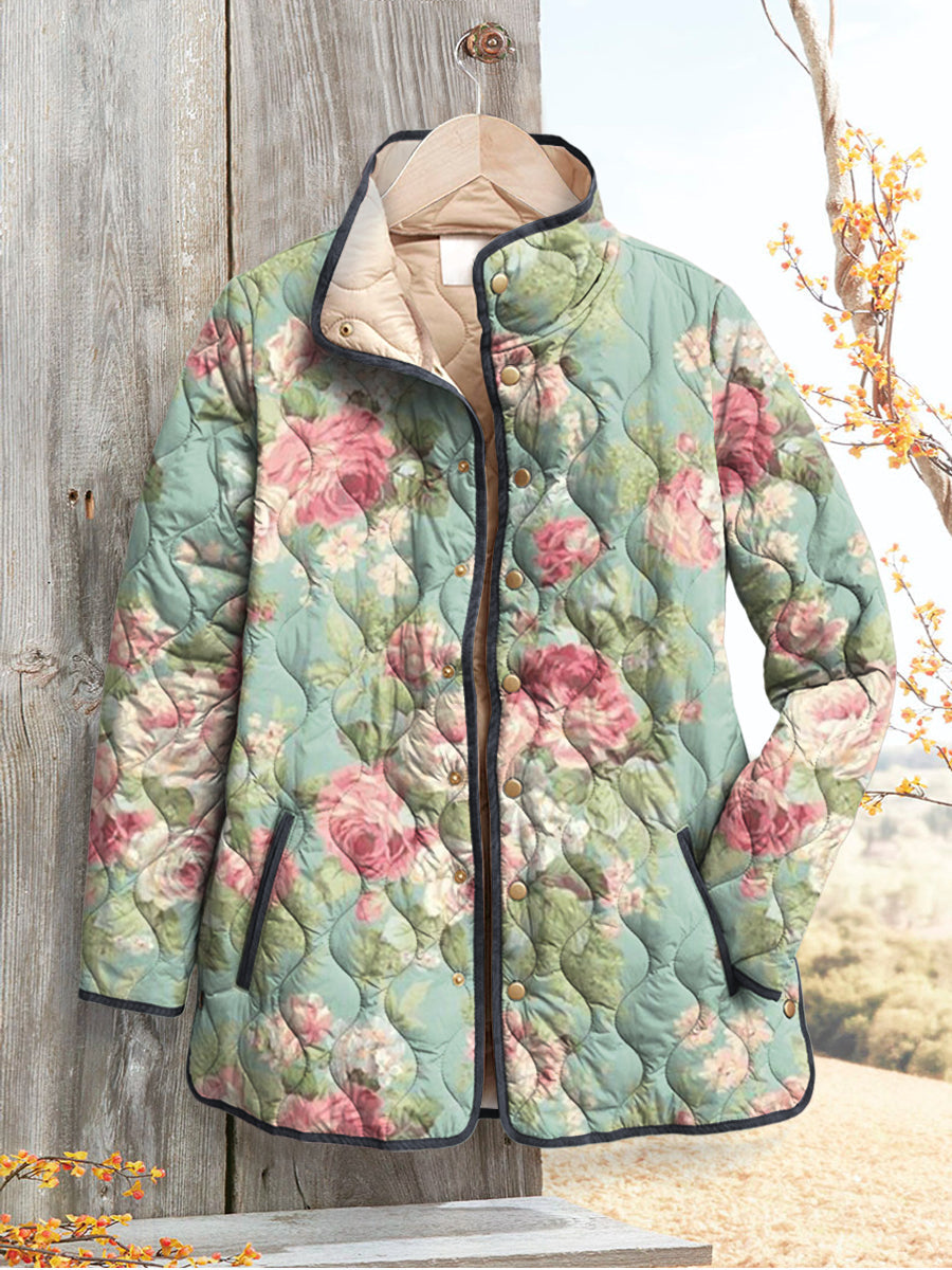 Veste matelassée pour femmes à imprimé pastel de roses