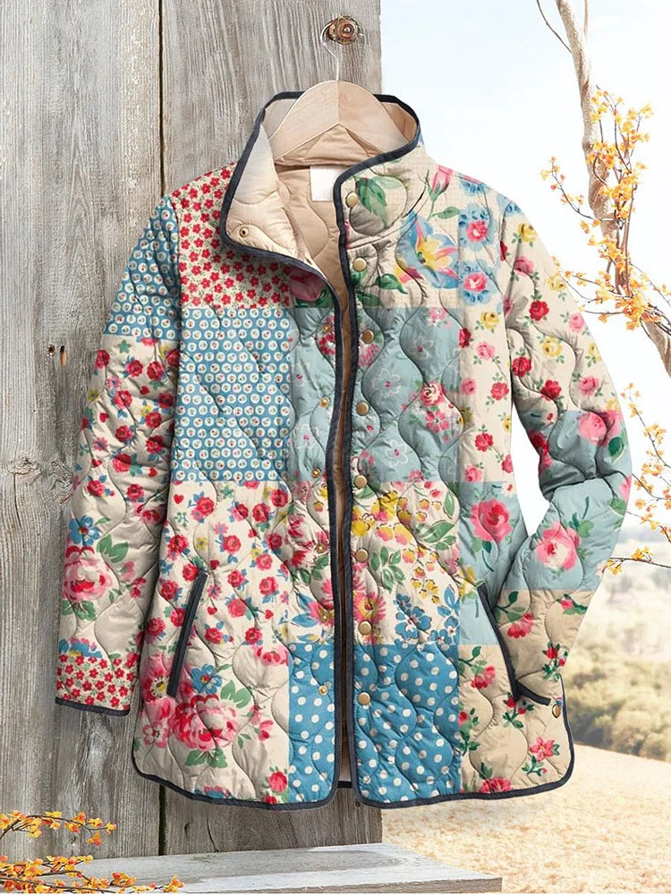 Veste en quilting florale vintage pour femmes with patchwork