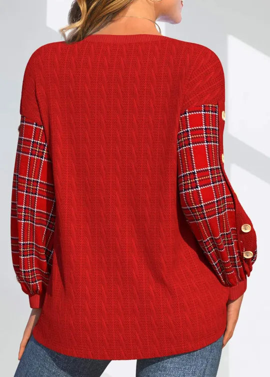 Ida | Pullover en Tricot Rouge avec Manches Carrées Élégantes