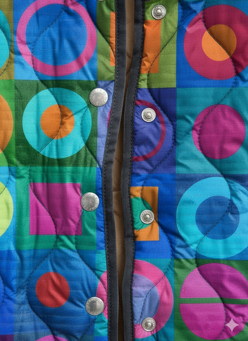 Veste matelassée rétro géométrique à blocs de couleurs pour femmes