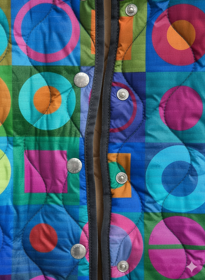 Veste matelassée rétro géométrique à blocs de couleurs pour femmes