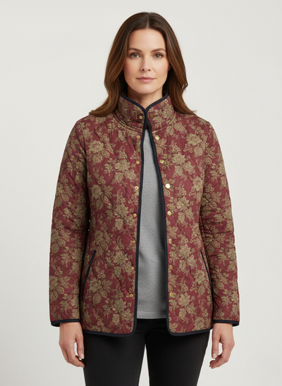 Veste matelassée vintage pour femmes avec motif floral baroque