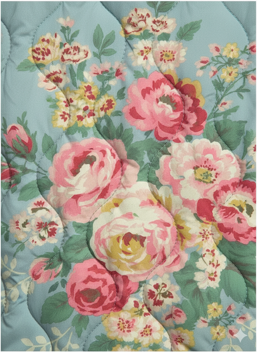 Veste matelassée vintage pour femmes à fleurs bleues