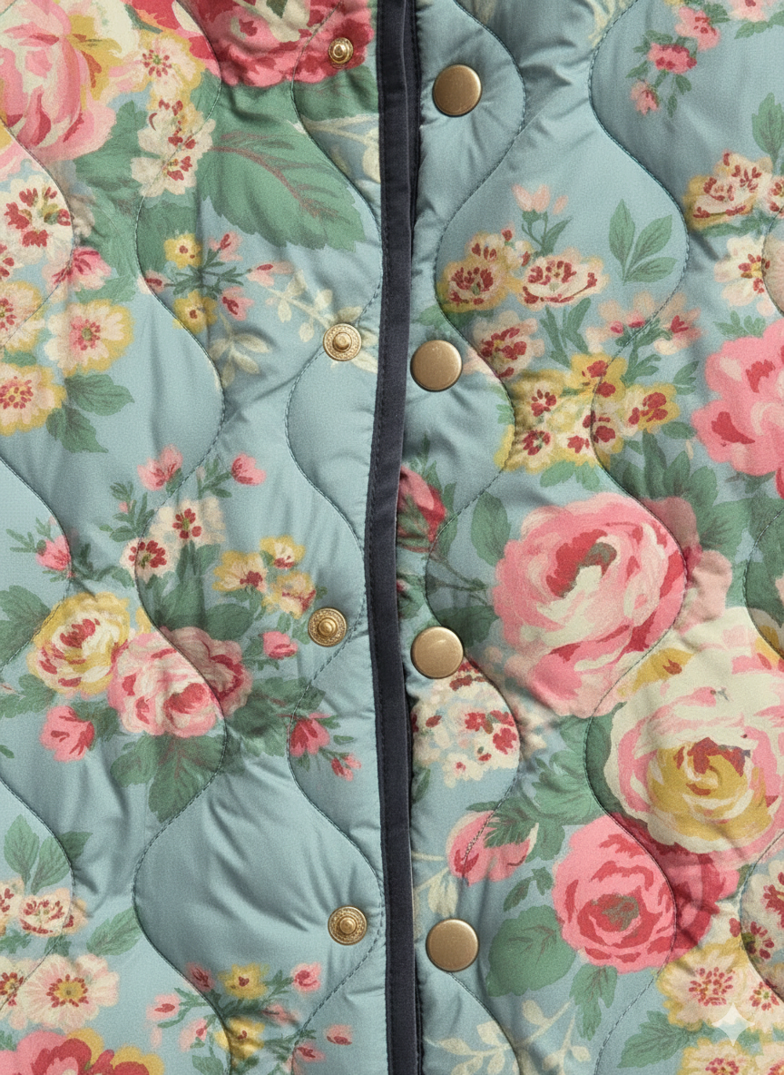 Veste matelassée vintage pour femmes à fleurs bleues