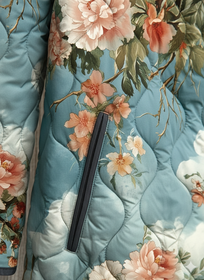 Veste matelassée vintage pour femmes avec motif floral de jardin
