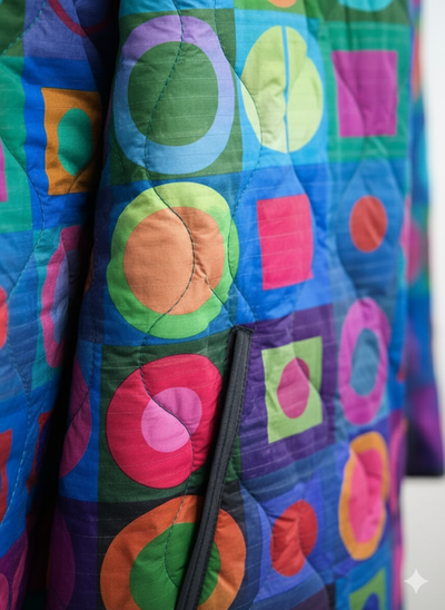 Veste matelassée rétro géométrique à blocs de couleurs pour femmes