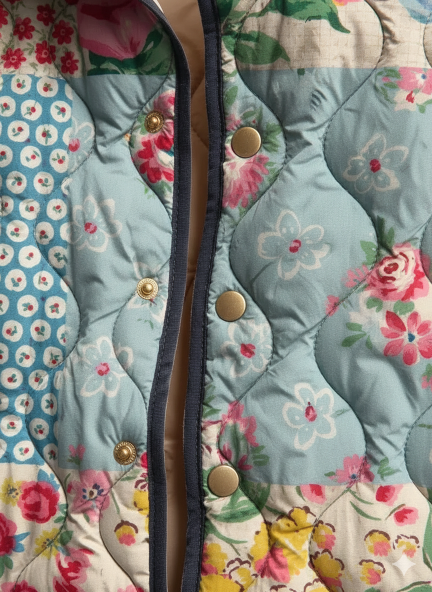 Veste en quilting florale vintage pour femmes with patchwork