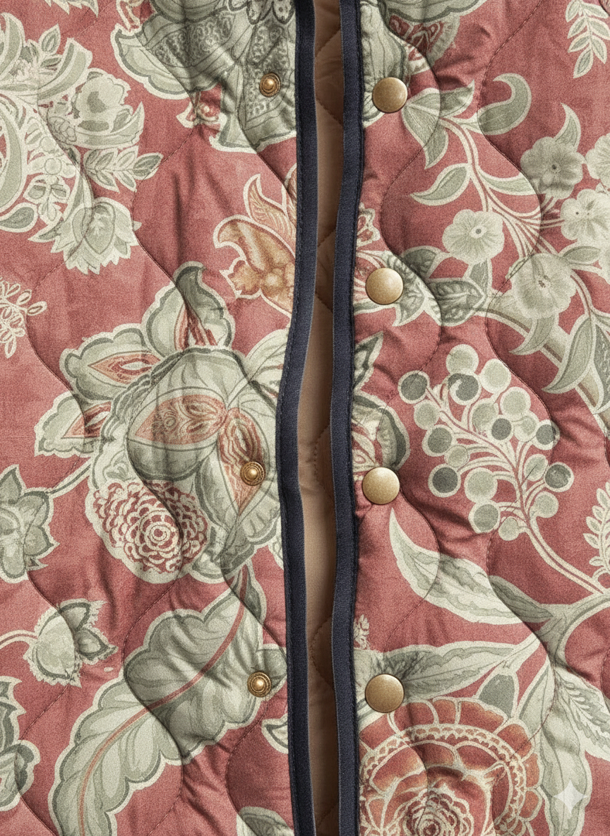 Veste matelassée féminine vintage à motif floral en tapisserie