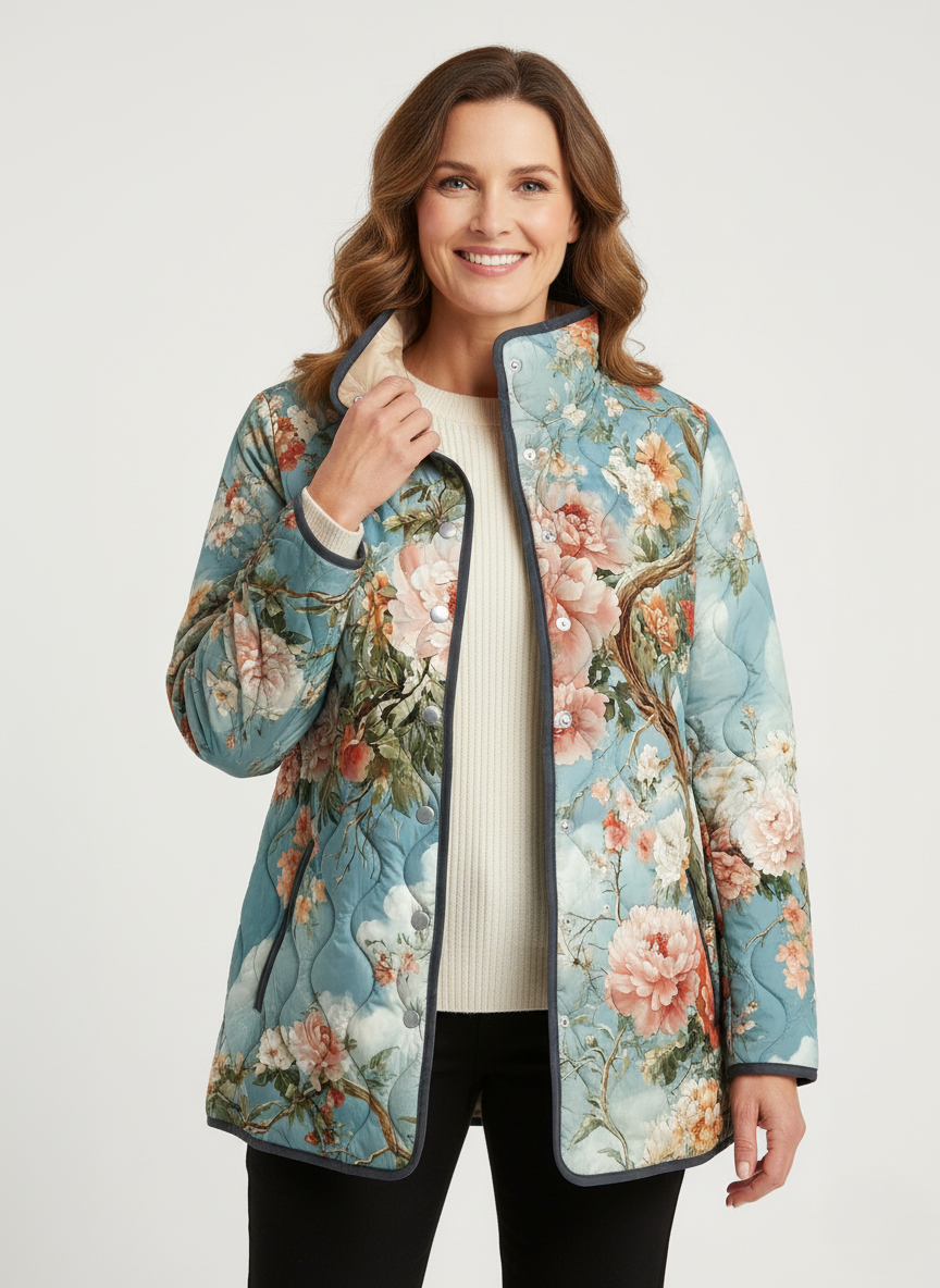 Veste matelassée vintage pour femmes avec motif floral de jardin