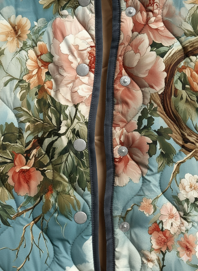 Veste matelassée vintage pour femmes avec motif floral de jardin