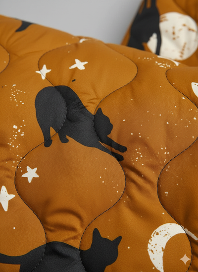 Veste matelassée à motif de chat dans le ciel nocturne pour femmes