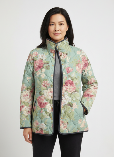 Veste matelassée pour femmes à imprimé pastel de roses