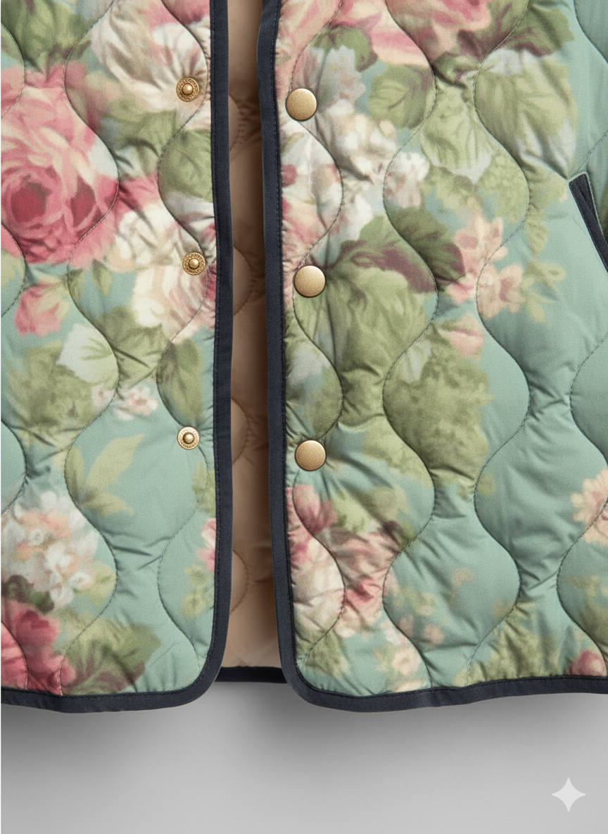 Veste matelassée pour femmes à imprimé pastel de roses