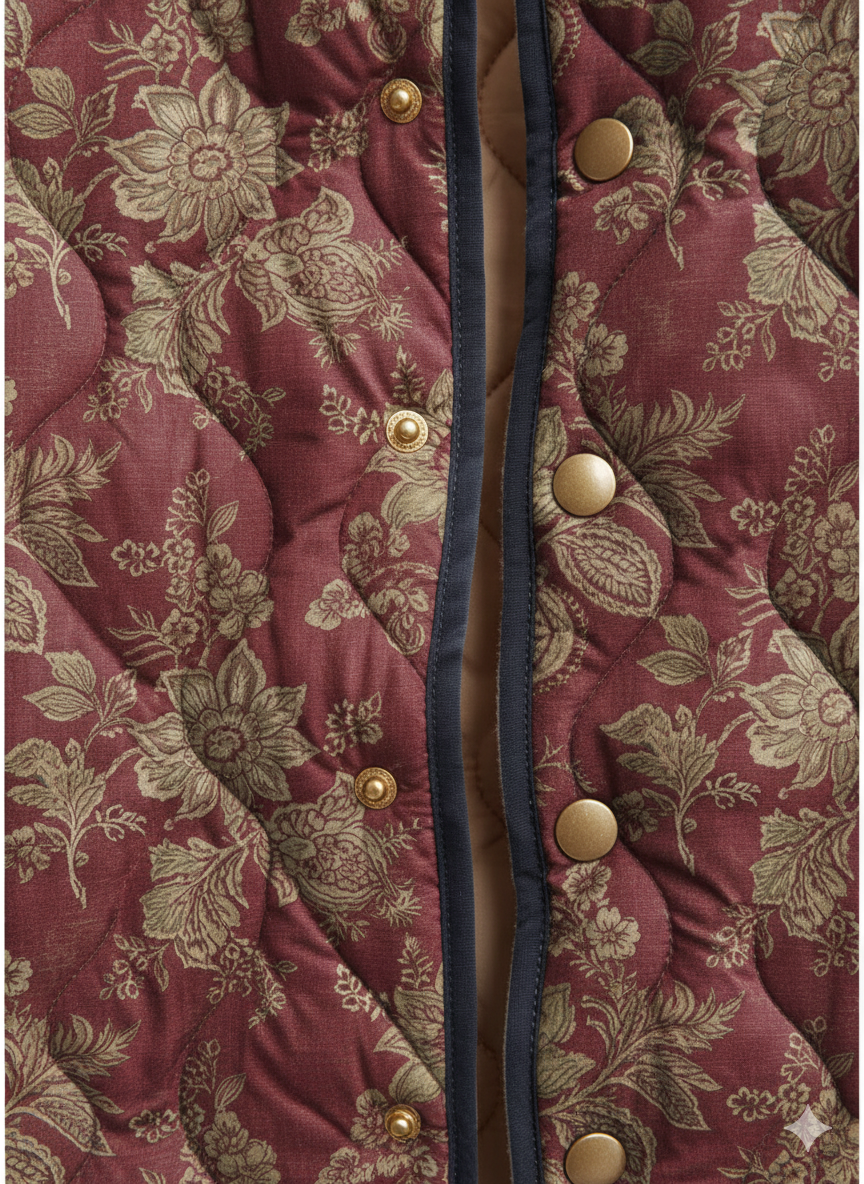 Veste matelassée vintage pour femmes avec motif floral baroque