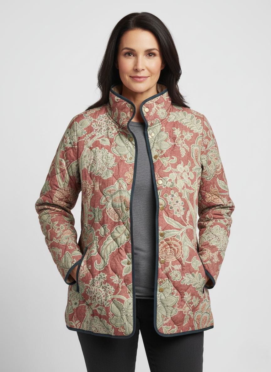 Veste matelassée féminine vintage à motif floral en tapisserie