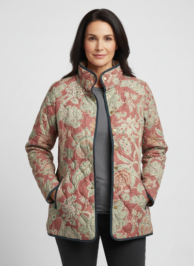 Veste matelassée féminine vintage à motif floral en tapisserie