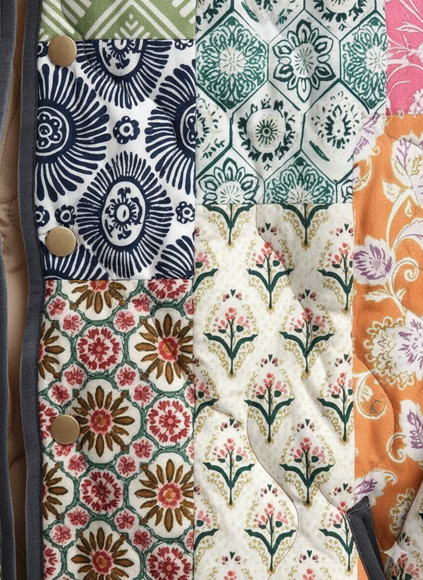 Veste vintage en patchwork matelassée pour femme