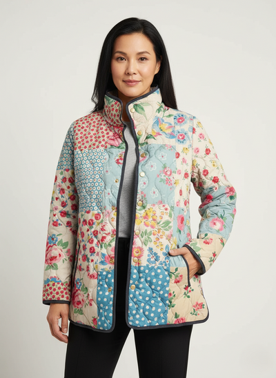 Veste en quilting florale vintage pour femmes with patchwork