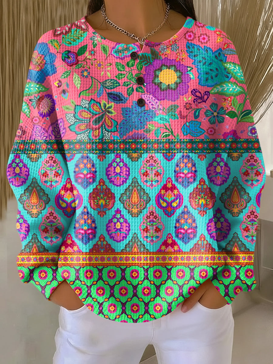 Panneau Élégant avec Pull aux Rayures de Fleurs Ethniques pour un Style Unique