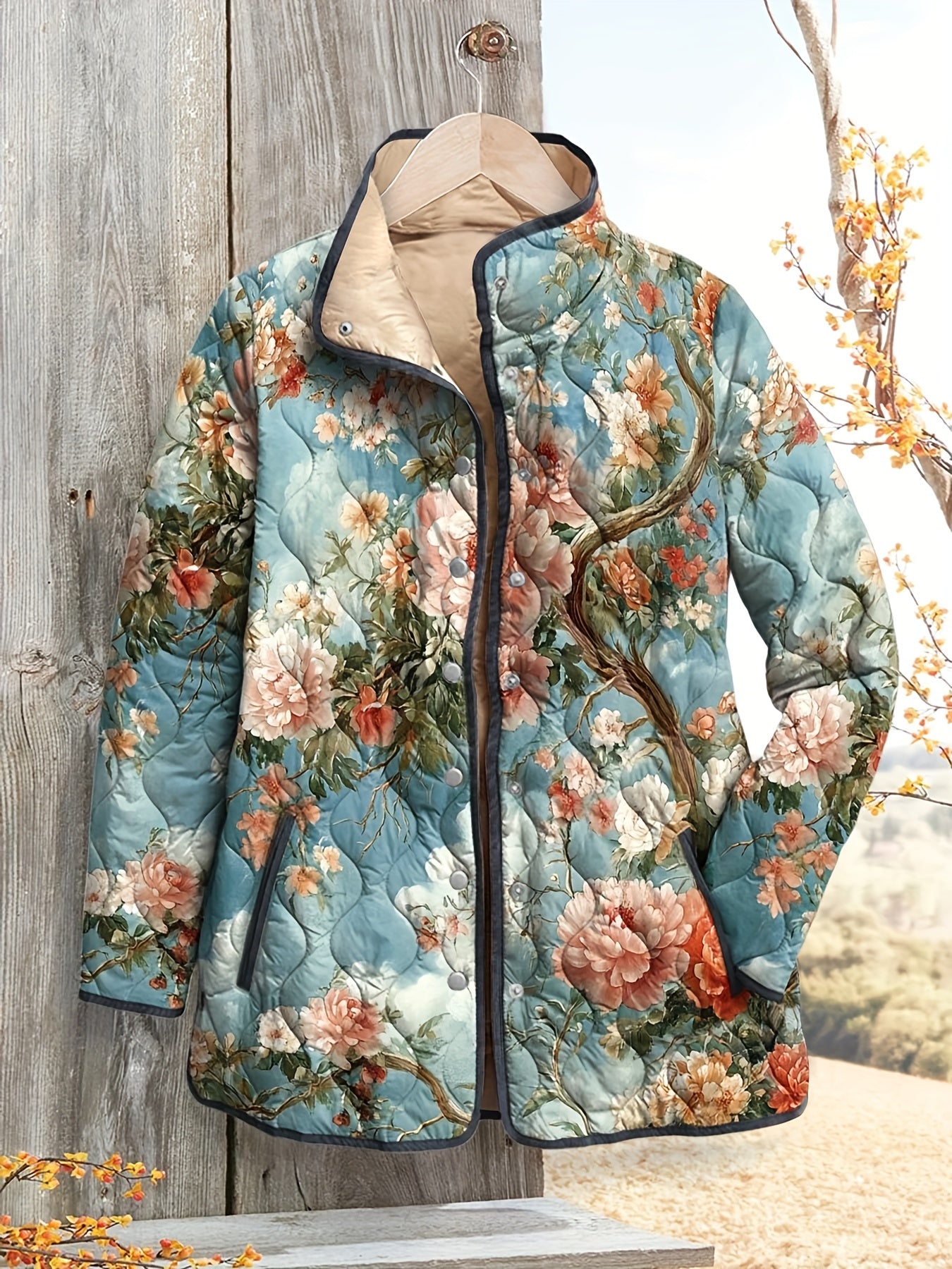 Veste matelassée vintage pour femmes avec motif floral de jardin