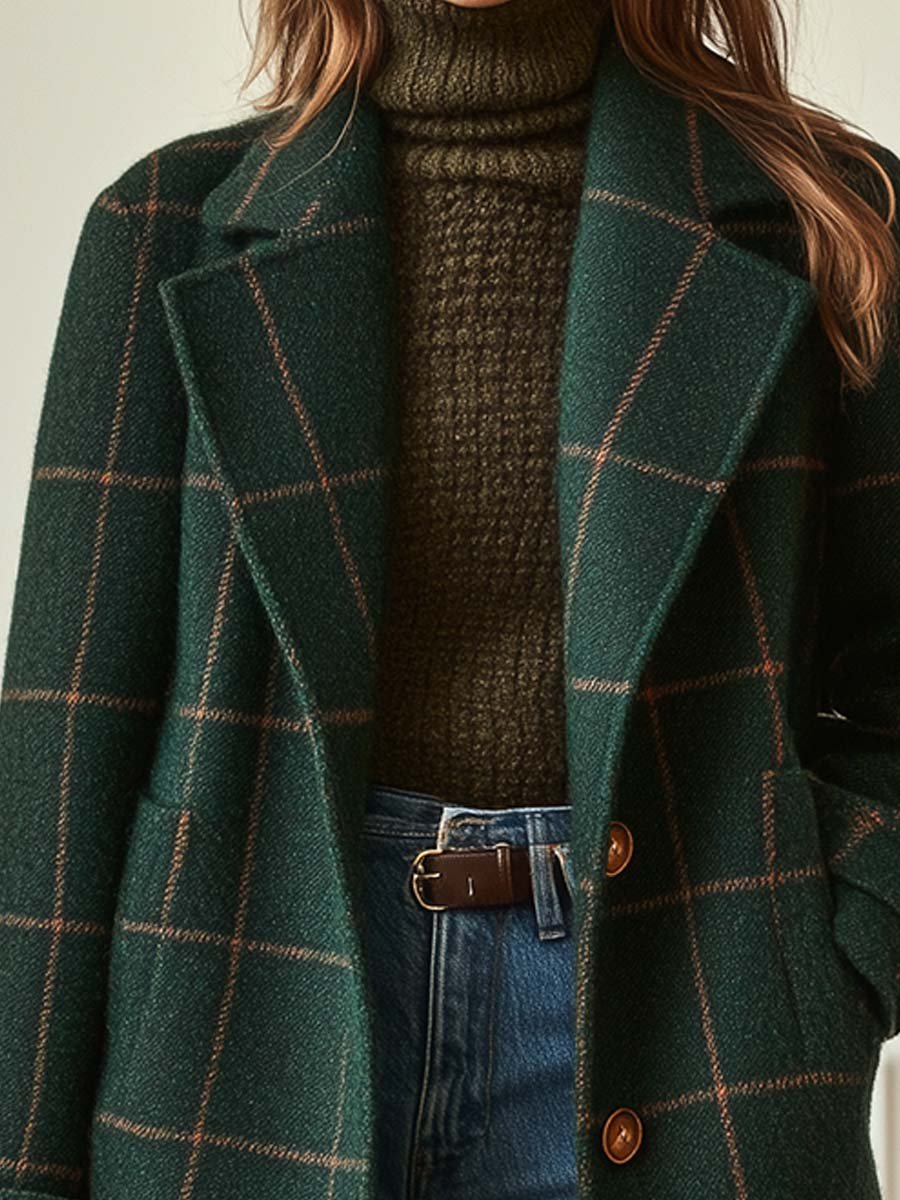 Retro women's coat with gingham collar in tweed 