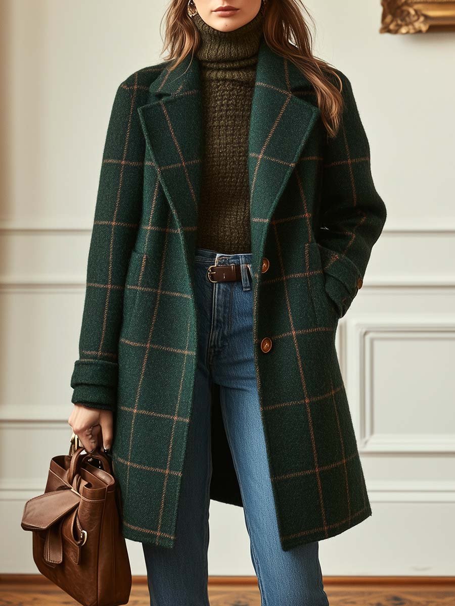 Retro women's coat with gingham collar in tweed 