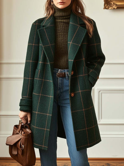 Retro women's coat with gingham collar in tweed 
